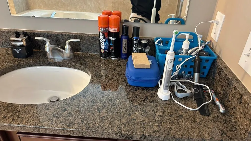 After: the bathroom vanity counter, clean